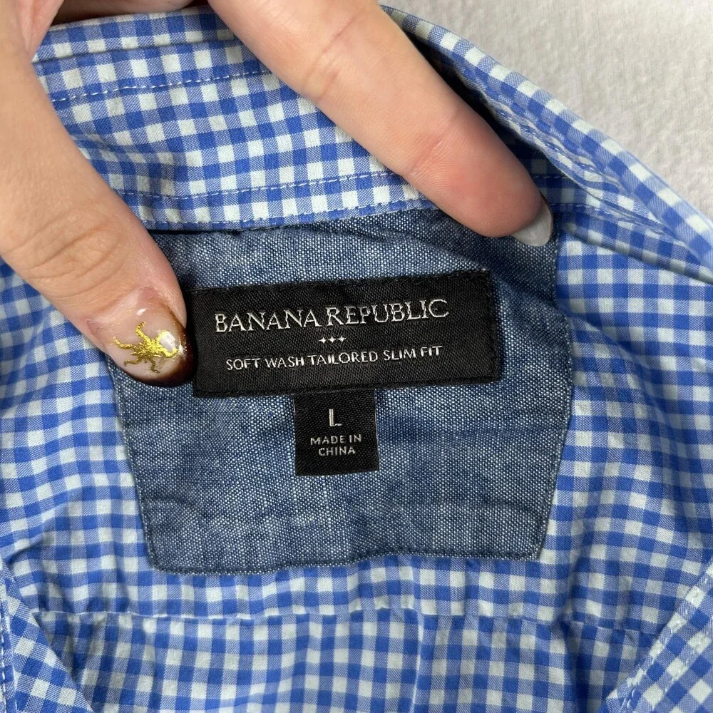 Banana Republic Shirt Mens Large Blue Check Long Sleeve Button Up Slim Fit